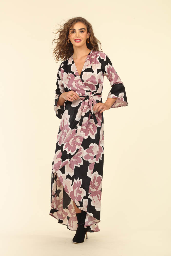 Veronica M Romano Wrap Maxi Dress With Bell Sleeve-Maxi Dresses-Veronica M-Deja Nu Boutique, Women's Fashion Boutique in Lampasas, Texas