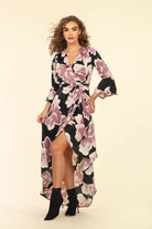 Veronica M Romano Wrap Maxi Dress With Bell Sleeve-Maxi Dresses-Veronica M-Deja Nu Boutique, Women's Fashion Boutique in Lampasas, Texas