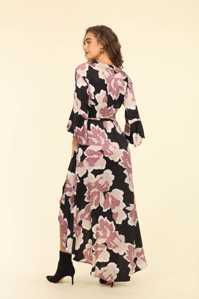 Veronica M Romano Wrap Maxi Dress With Bell Sleeve-Maxi Dresses-Veronica M-Deja Nu Boutique, Women's Fashion Boutique in Lampasas, Texas