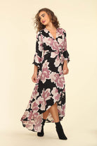 Veronica M Romano Wrap Maxi Dress With Bell Sleeve-Maxi Dresses-Veronica M-Deja Nu Boutique, Women's Fashion Boutique in Lampasas, Texas