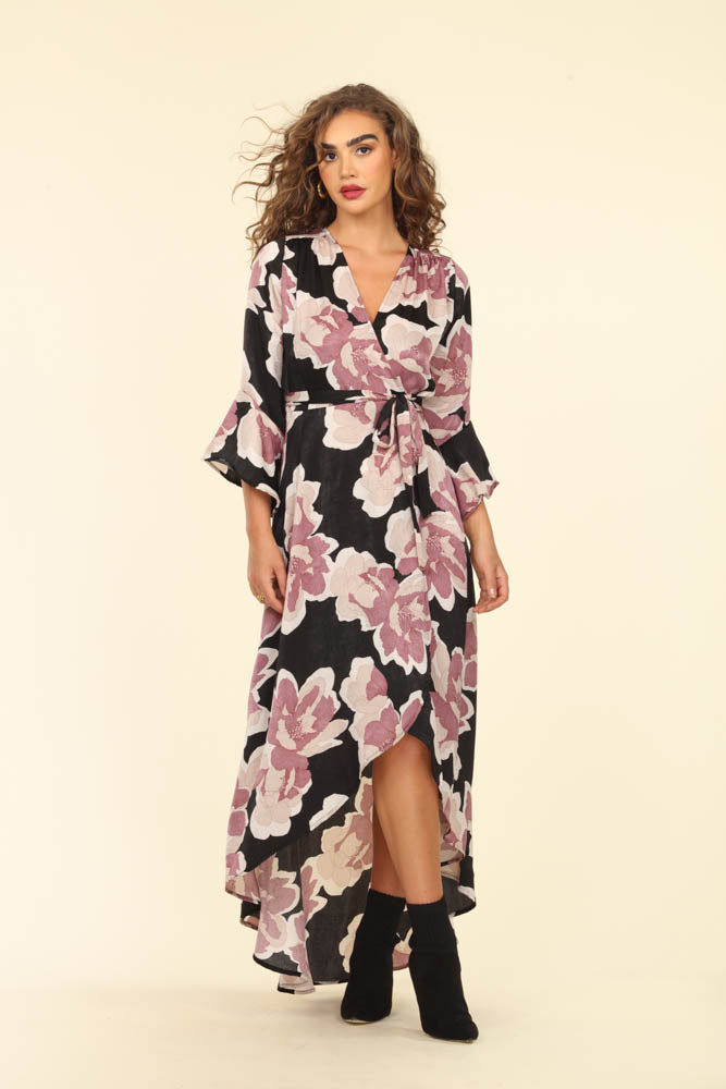 Veronica M Romano Wrap Maxi Dress With Bell Sleeve-Maxi Dresses-Veronica M-Deja Nu Boutique, Women's Fashion Boutique in Lampasas, Texas
