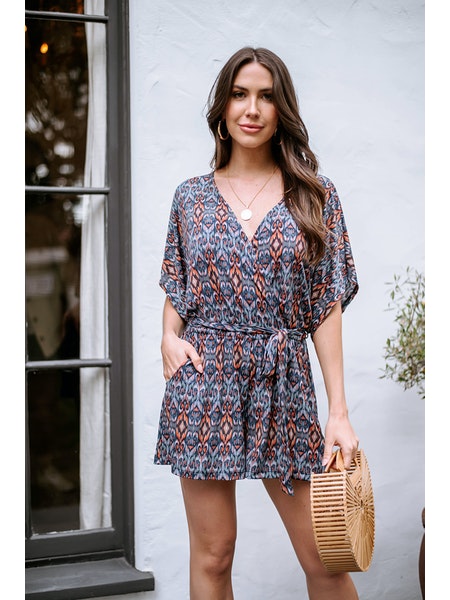 Veronica M Sardinia Short Sleeve Open Back Romper-Rompers & Jumpsuits-Veronica M-Deja Nu Boutique, Women's Fashion Boutique in Lampasas, Texas