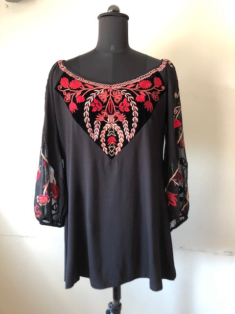 Vintage Collection Joyful Black Embroidered Tunic-Tunics-Vintage Collection-Deja Nu Boutique, Women's Fashion Boutique in Lampasas, Texas