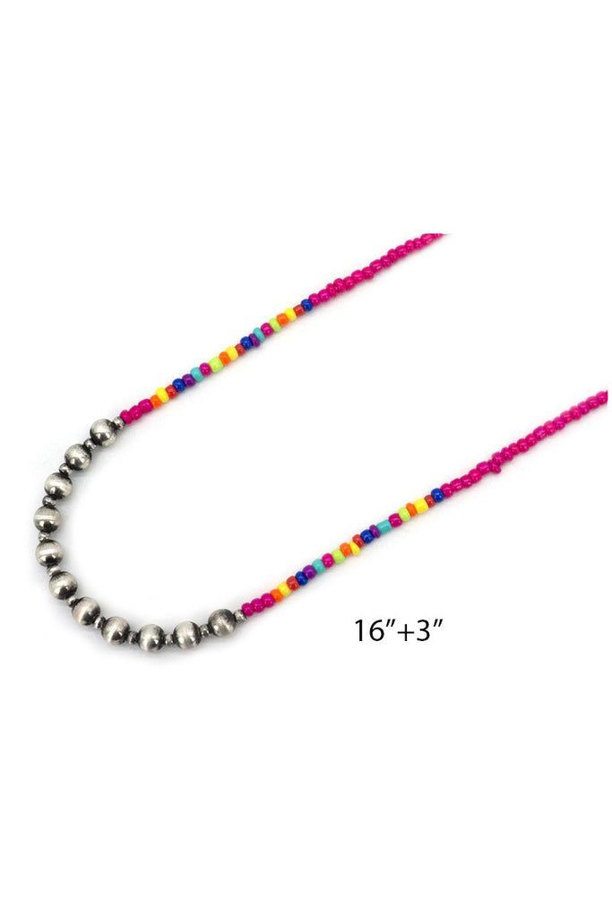 Viola Fuchsia Navajo Pear Bead And Multi Colored Seed Bead Necklace-Necklaces-Viola-Deja Nu Boutique, Women's Fashion Boutique in Lampasas, Texas