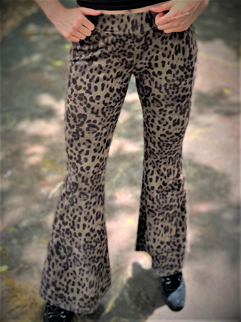 WAY Faux Suede Leopard Bell Bottom Pants-Bottoms-WAY-Deja Nu Boutique, Women's Fashion Boutique in Lampasas, Texas