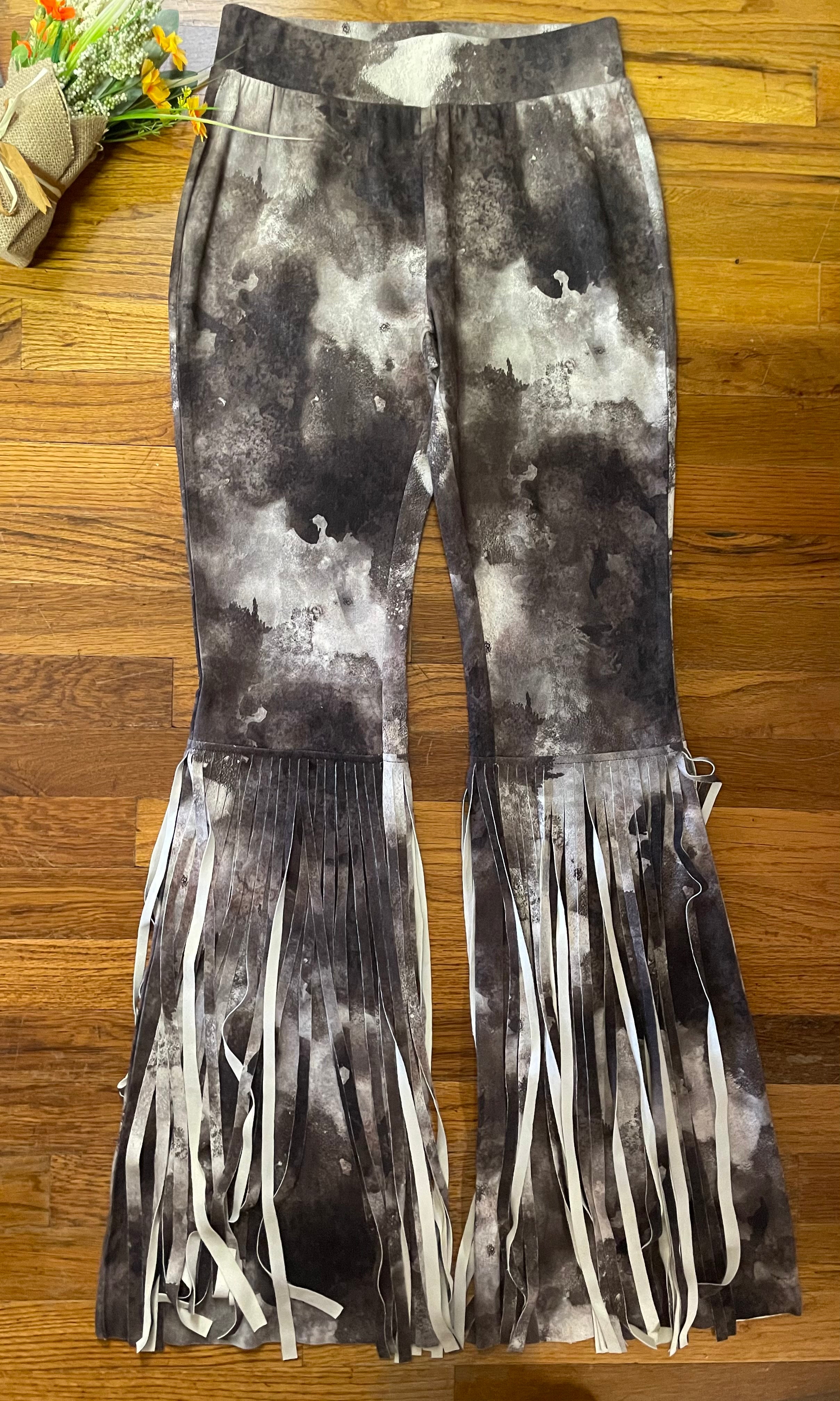 WAY Tie Dye Faux Suede Fringe Bell Bottoms-Bottoms-WAY-Deja Nu Boutique, Women's Fashion Boutique in Lampasas, Texas