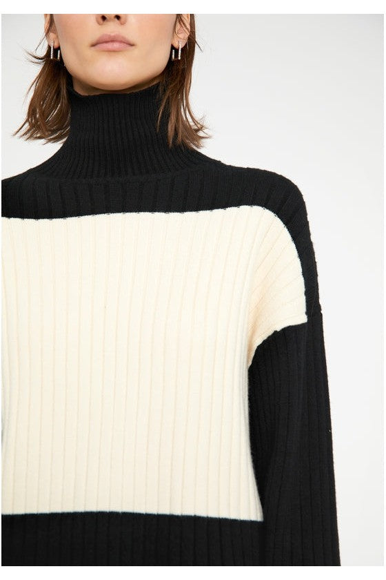 Wild Pony Two Tone Black Ribbed High Neck Sweater With Contrast Detail-Sweaters-Wild Pony-Deja Nu Boutique, Women's Fashion Boutique in Lampasas, Texas