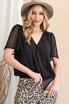 ee:some Black Tufted Dots Bodysuit In A Blouse Top Design-Tops-ee:some-Deja Nu Boutique, Women's Fashion Boutique in Lampasas, Texas