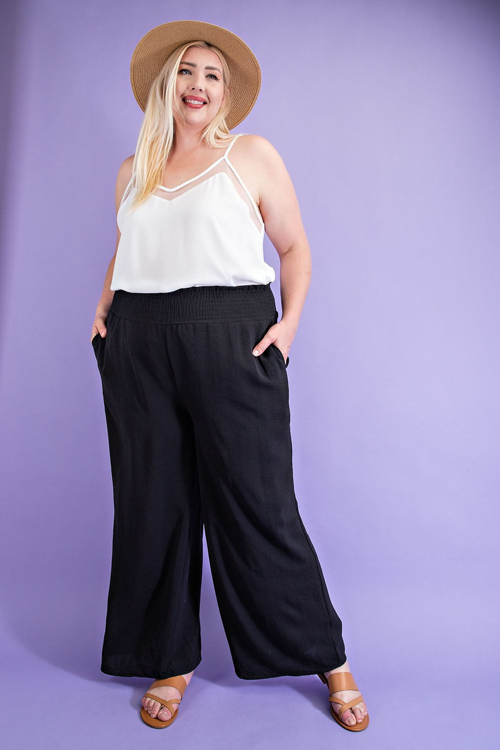 ee:some Black Wide Leg Pants With Smocked Waist Plus-Curvy/Plus Bottoms-ee:some-Deja Nu Boutique, Women's Fashion Boutique in Lampasas, Texas