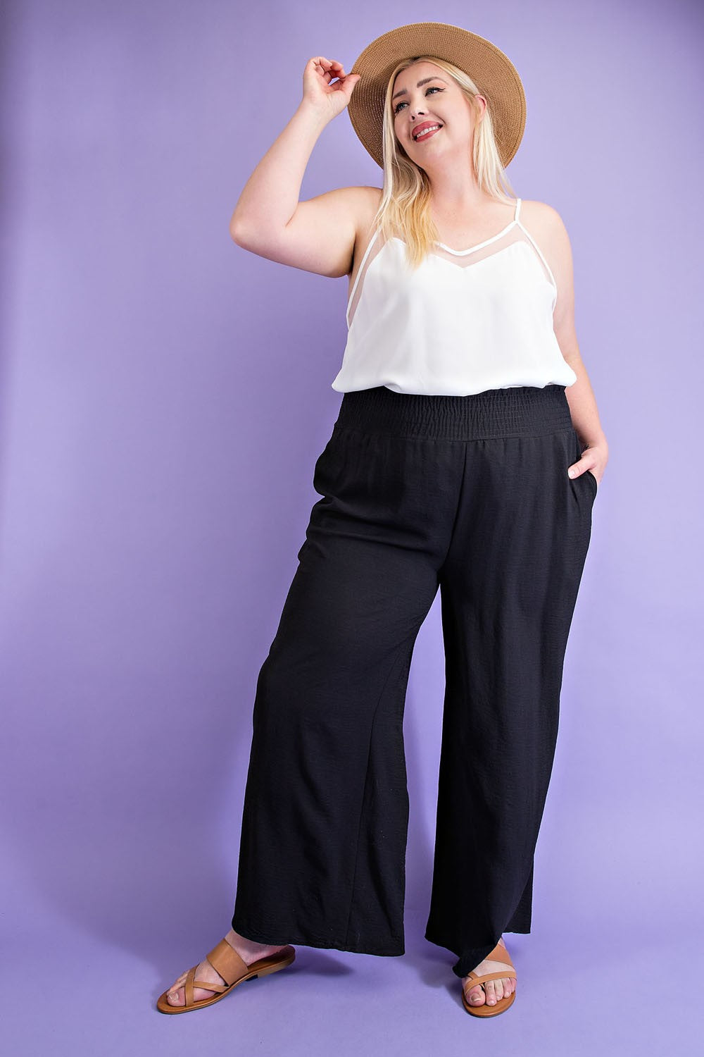 ee:some Black Wide Leg Pants With Smocked Waist Plus-Curvy/Plus Bottoms-ee:some-Deja Nu Boutique, Women's Fashion Boutique in Lampasas, Texas