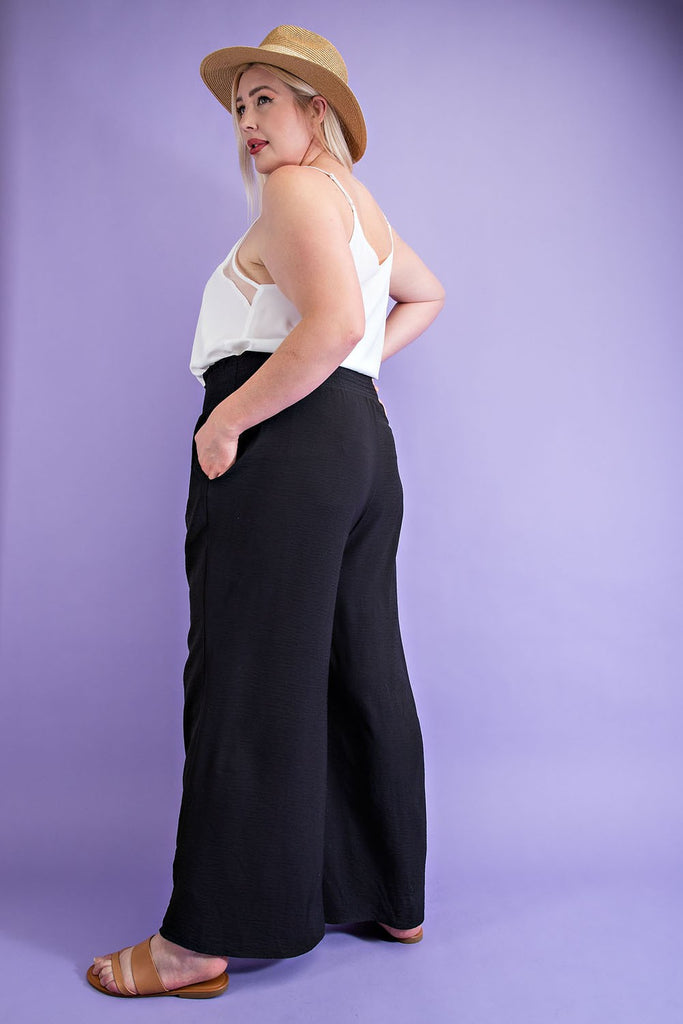 ee:some Black Wide Leg Pants With Smocked Waist Plus-Curvy/Plus Bottoms-ee:some-Deja Nu Boutique, Women's Fashion Boutique in Lampasas, Texas