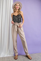 ee:some Comfy Belted Paper Bag Pants In Taupe-Bottoms-ee:some-Deja Nu Boutique, Women's Fashion Boutique in Lampasas, Texas