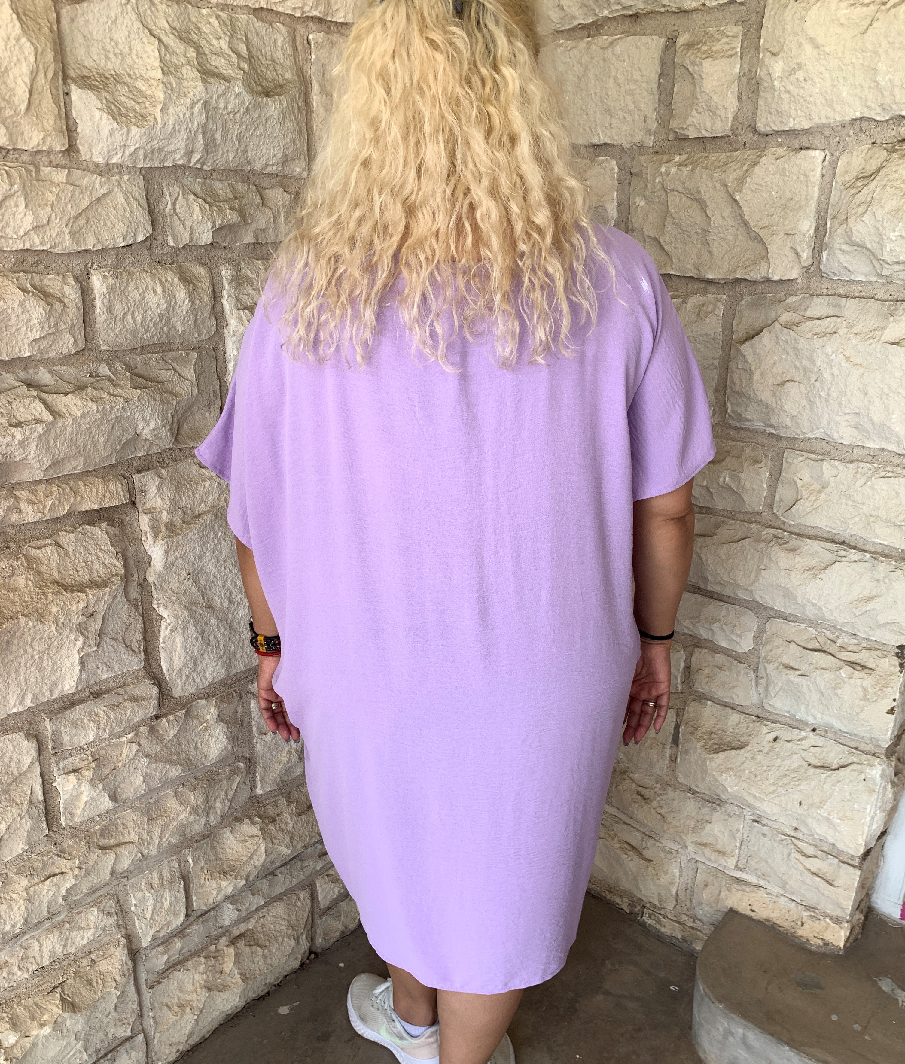 ee:some Lavender Short Sleeve V Neck Dress Plus-Curvy/Plus Short Dresses-ee:some-Deja Nu Boutique, Women's Fashion Boutique in Lampasas, Texas