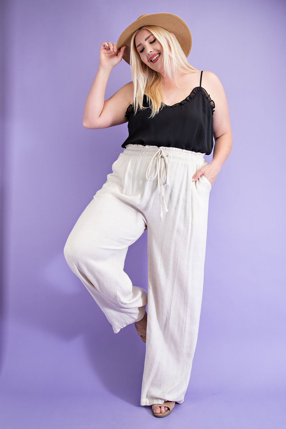 ee:some Linen Wide Leg Pants In Oatmeal Plus-Curvy/Plus Pants-ee:some-Deja Nu Boutique, Women's Fashion Boutique in Lampasas, Texas