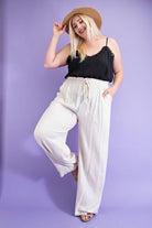 ee:some Linen Wide Leg Pants In Oatmeal Plus-Curvy/Plus Pants-ee:some-Deja Nu Boutique, Women's Fashion Boutique in Lampasas, Texas