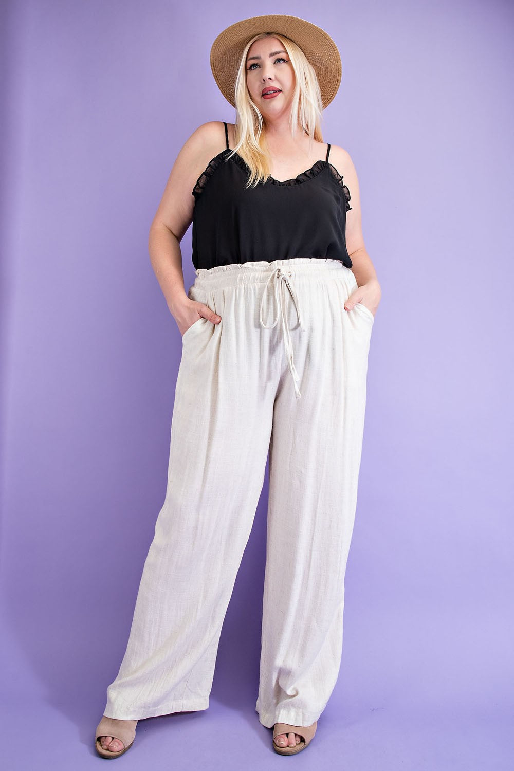 ee:some Linen Wide Leg Pants In Oatmeal Plus-Curvy/Plus Pants-ee:some-Deja Nu Boutique, Women's Fashion Boutique in Lampasas, Texas