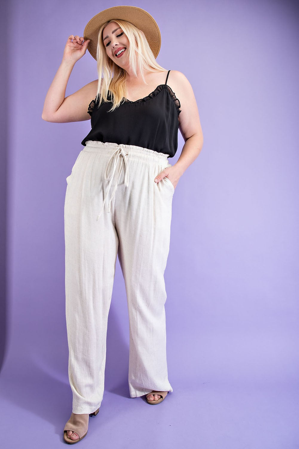 ee:some Linen Wide Leg Pants In Oatmeal Plus-Curvy/Plus Pants-ee:some-Deja Nu Boutique, Women's Fashion Boutique in Lampasas, Texas