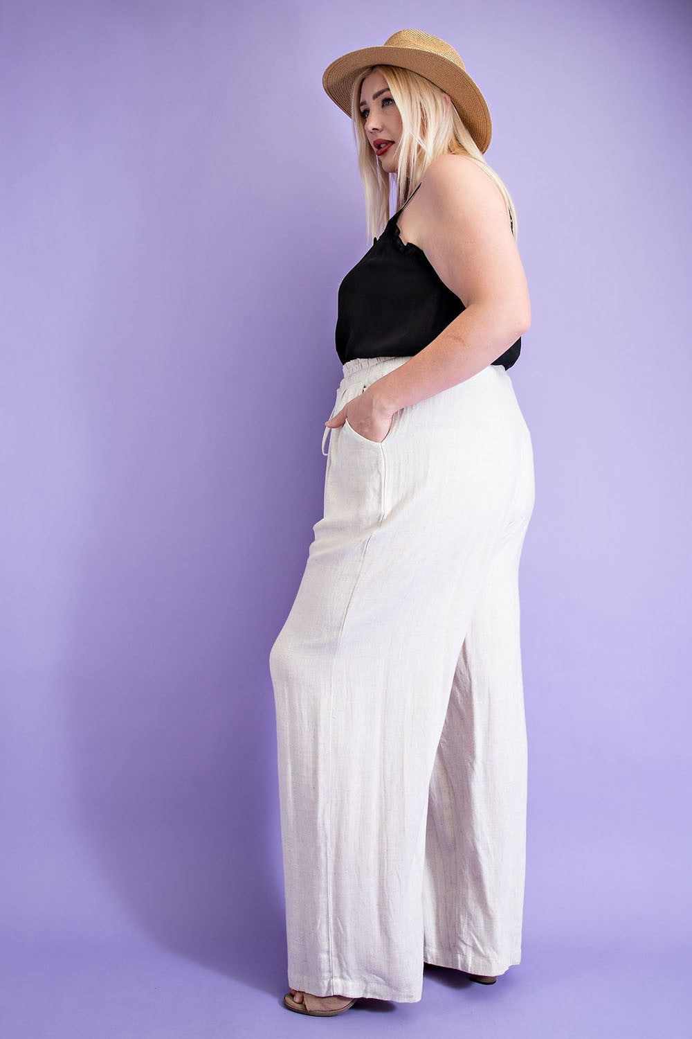 ee:some Linen Wide Leg Pants In Oatmeal Plus-Curvy/Plus Pants-ee:some-Deja Nu Boutique, Women's Fashion Boutique in Lampasas, Texas