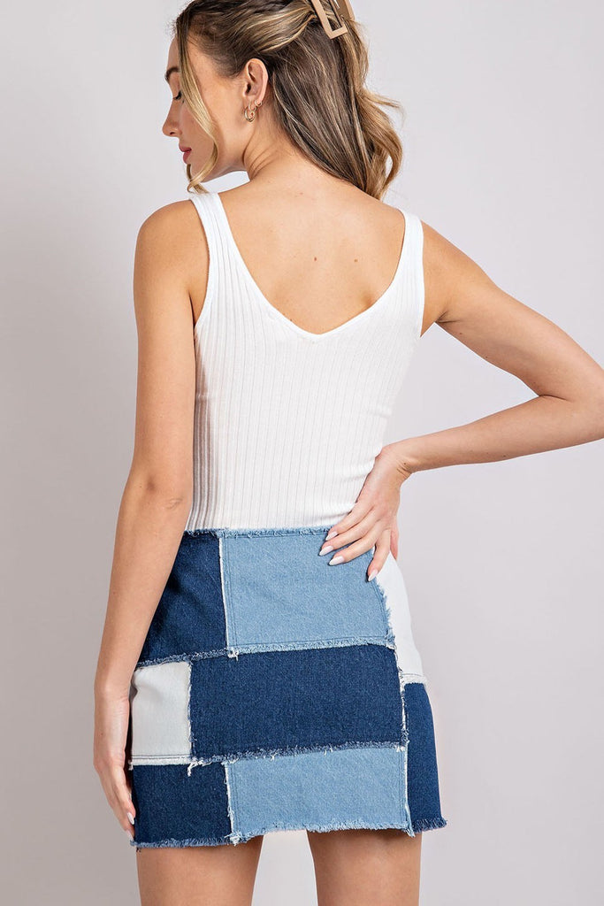 eesome Mineral Washed Denim Color Block Mini Skirt-Skirts-ee:some-Deja Nu Boutique, Women's Fashion Boutique in Lampasas, Texas