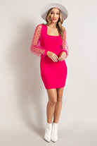 ee:some Polka Dot Square Neck Bodycon Dress In Hot Pink-Dresses-ee:some-Deja Nu Boutique, Women's Fashion Boutique in Lampasas, Texas