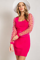 ee:some Polka Dot Square Neck Bodycon Dress In Hot Pink-Dresses-ee:some-Deja Nu Boutique, Women's Fashion Boutique in Lampasas, Texas