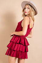 ee:some Satin Cowl Neck Ruffled Bottom Mini Dress In Wine-Short Dresses-ee:some-Deja Nu Boutique, Women's Fashion Boutique in Lampasas, Texas