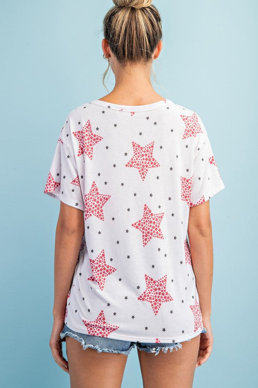 ee:some Star Print Scoop Neck Tee-Short Sleeves-ee:some-Deja Nu Boutique, Women's Fashion Boutique in Lampasas, Texas