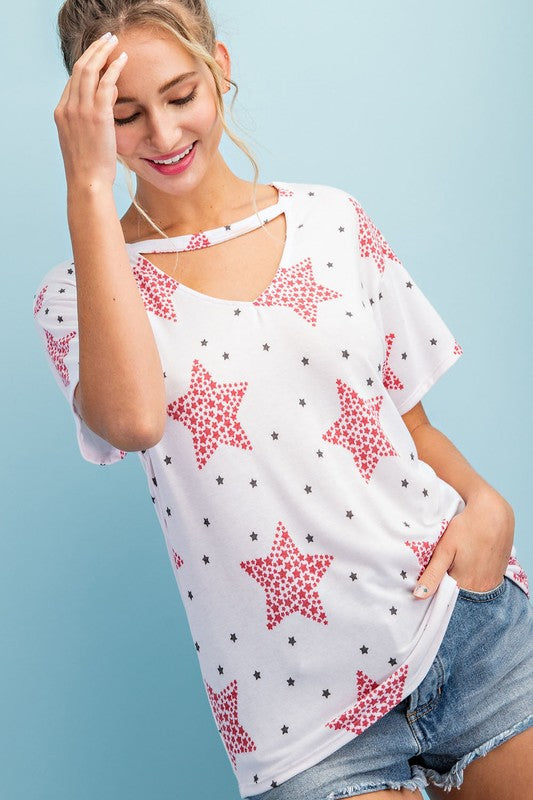 ee:some Star Print Scoop Neck Tee-Short Sleeves-ee:some-Deja Nu Boutique, Women's Fashion Boutique in Lampasas, Texas