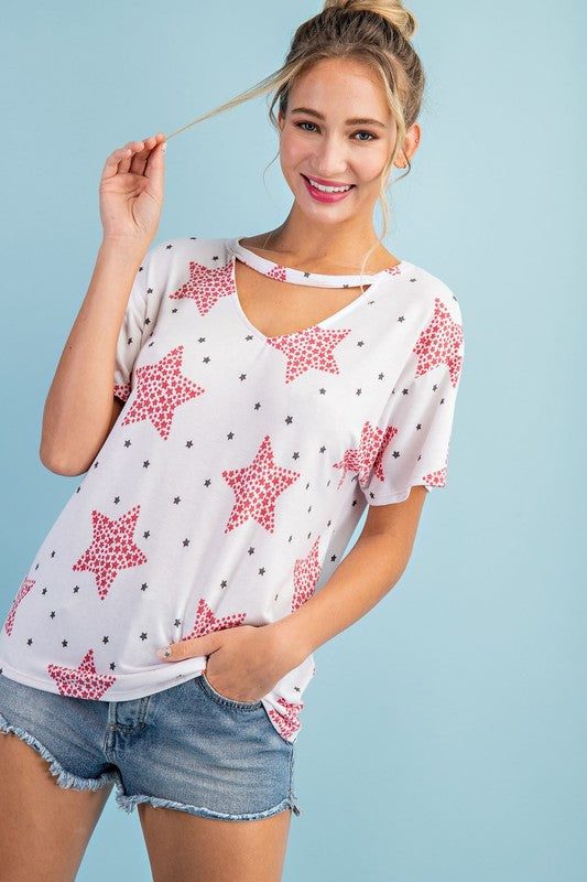 ee:some Star Print Scoop Neck Tee-Short Sleeves-ee:some-Deja Nu Boutique, Women's Fashion Boutique in Lampasas, Texas