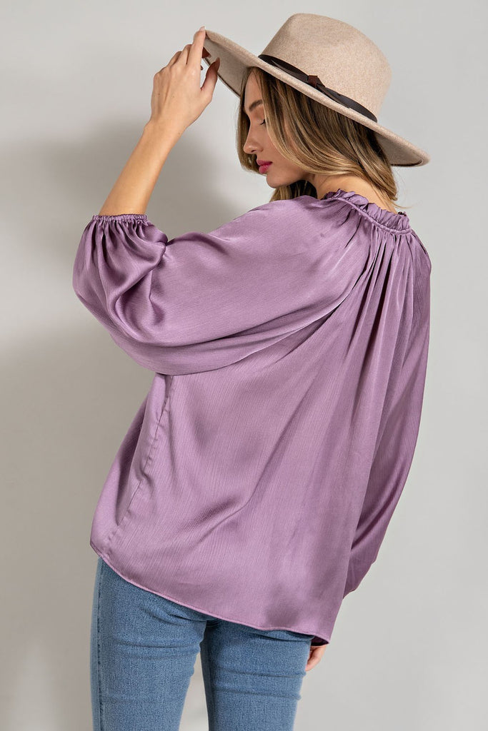 ee:some Tie Front V-Neckline Blouse In Purple-Short Sleeves-ee:some-Deja Nu Boutique, Women's Fashion Boutique in Lampasas, Texas