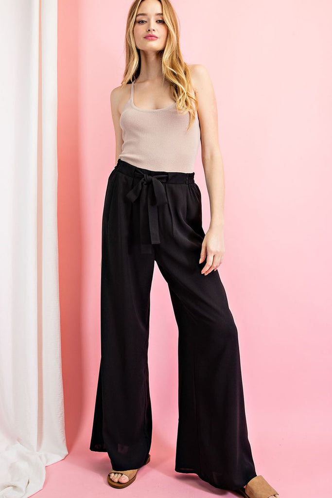ee:some Wide Leg Pants With Self Tie Belt In Black-Bottoms-ee:some-Deja Nu Boutique, Women's Fashion Boutique in Lampasas, Texas