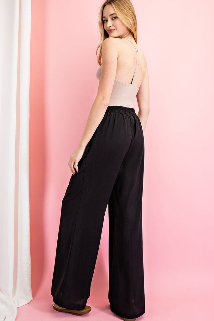 ee:some Wide Leg Pants With Self Tie Belt In Black-Bottoms-ee:some-Deja Nu Boutique, Women's Fashion Boutique in Lampasas, Texas