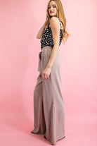 ee:some Wide Leg Pants With Self Tie Belt In Taupe-Bottoms-ee:some-Deja Nu Boutique, Women's Fashion Boutique in Lampasas, Texas