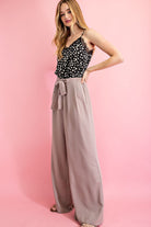 ee:some Wide Leg Pants With Self Tie Belt In Taupe-Bottoms-ee:some-Deja Nu Boutique, Women's Fashion Boutique in Lampasas, Texas