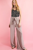 ee:some Wide Leg Pants With Self Tie Belt In Taupe-Bottoms-ee:some-Deja Nu Boutique, Women's Fashion Boutique in Lampasas, Texas