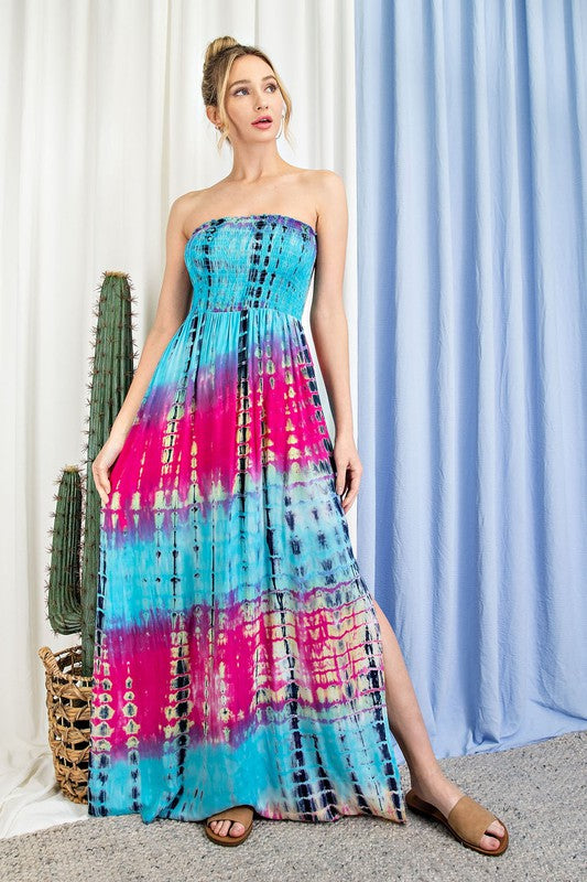 ee:some Tie Dye Strapless Smocked Maxi Dress-Maxi Dresses-ee:some-Deja Nu Boutique, Women's Fashion Boutique in Lampasas, Texas