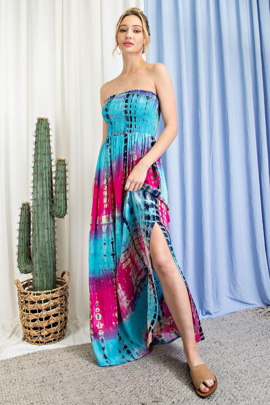 ee:some Tie Dye Strapless Smocked Maxi Dress-Maxi Dresses-ee:some-Deja Nu Boutique, Women's Fashion Boutique in Lampasas, Texas