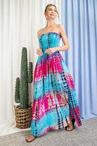 ee:some Tie Dye Strapless Smocked Maxi Dress-Maxi Dresses-ee:some-Deja Nu Boutique, Women's Fashion Boutique in Lampasas, Texas