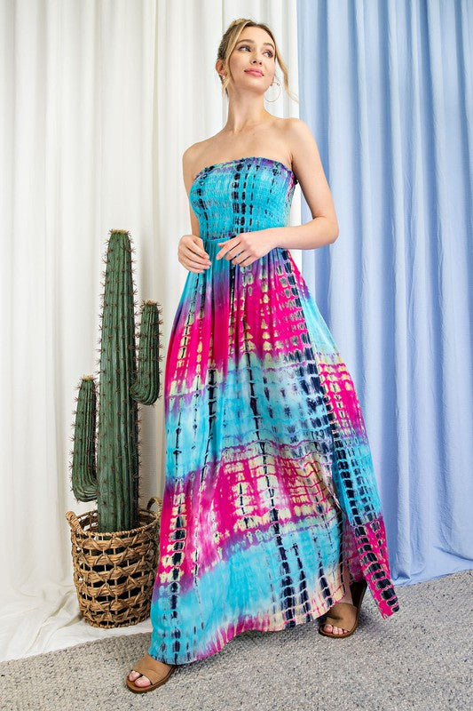 ee:some Tie Dye Strapless Smocked Maxi Dress-Maxi Dresses-ee:some-Deja Nu Boutique, Women's Fashion Boutique in Lampasas, Texas